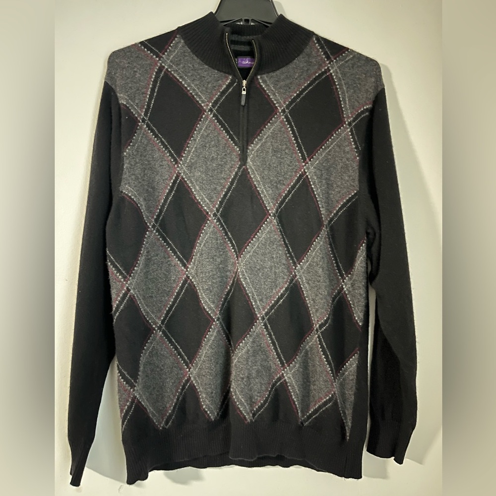 SAKS fifth Avenue Argyle 1/4 zip-up cashmere Sweater